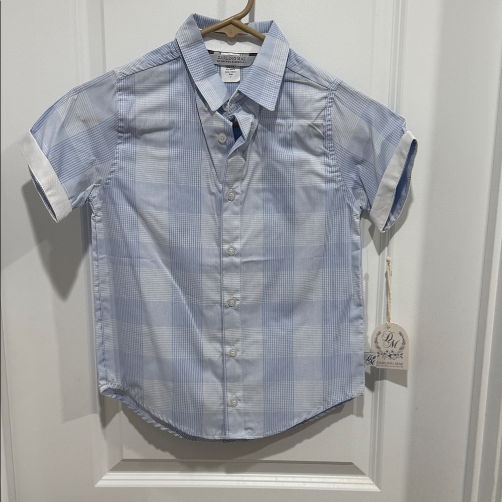 Darling Mae ricrac & ruffles blue plaid shirt